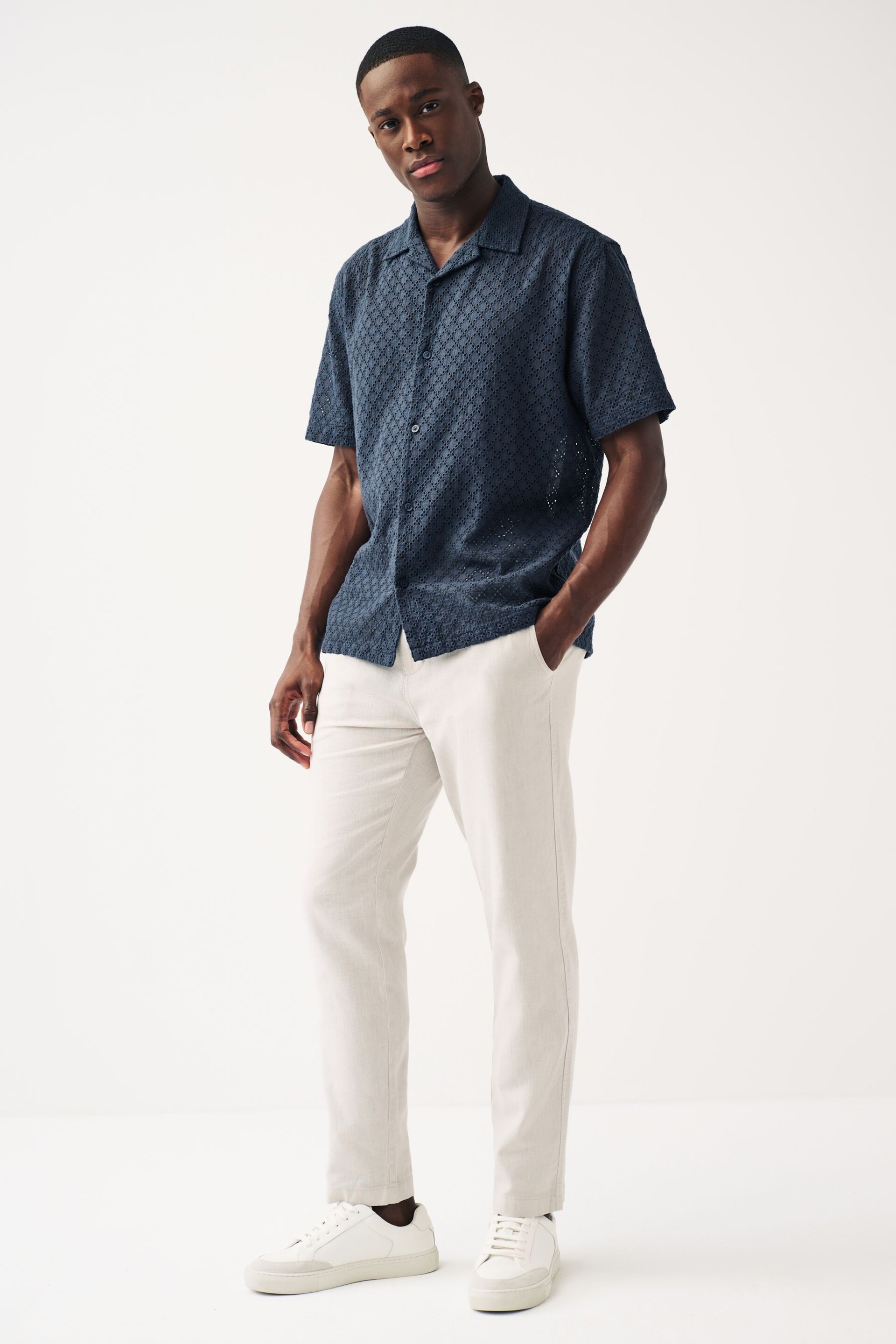 Navy Broderie Short Sleeve Shirt - Image 2 of 7