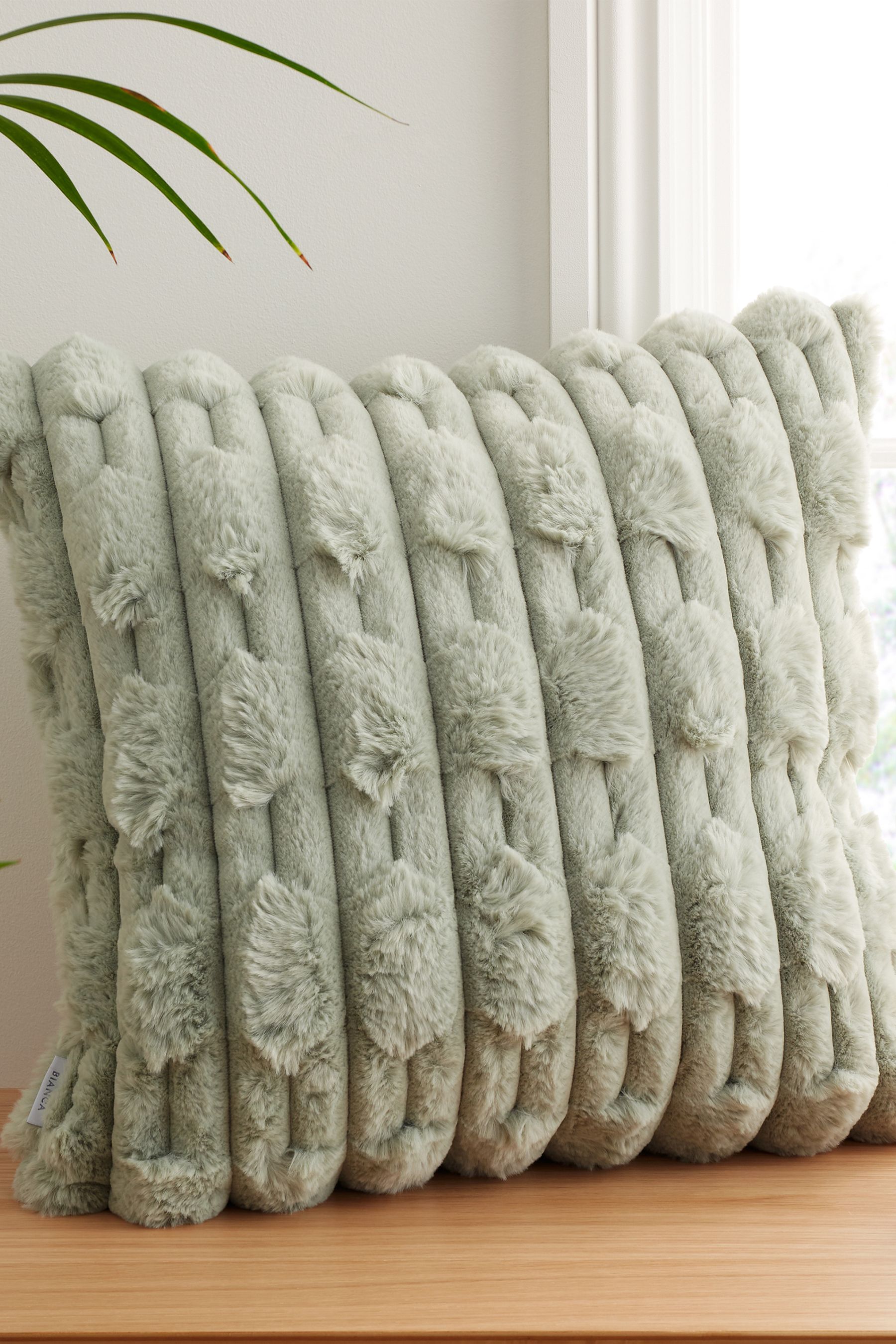 Green faux fur cheap cushion