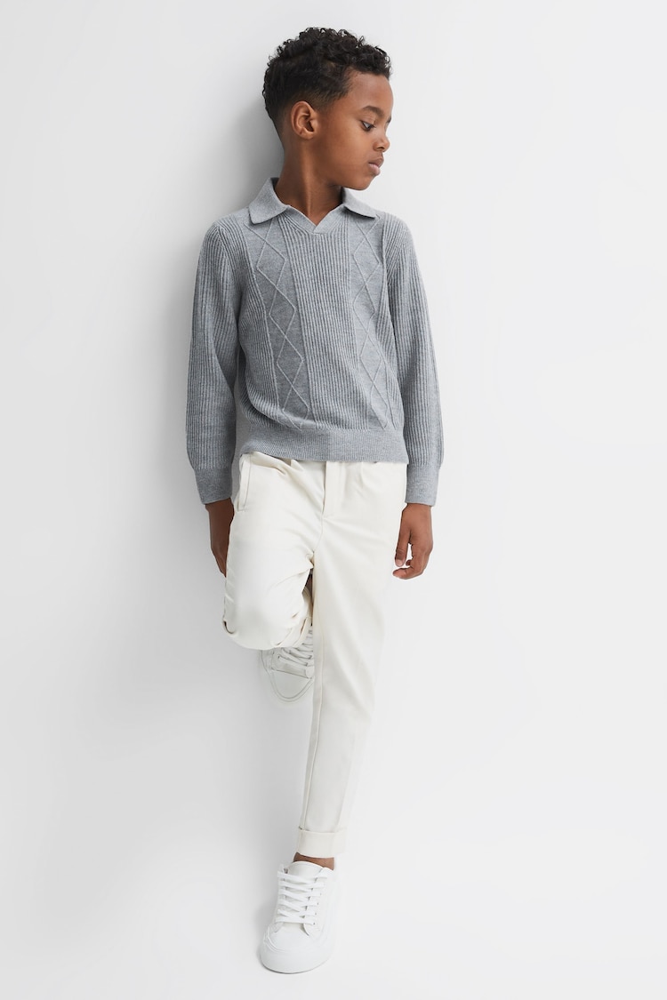 Reiss Soft Grey Melange Malik Senior Knitted Open-Collar Top - Image 1 of 6