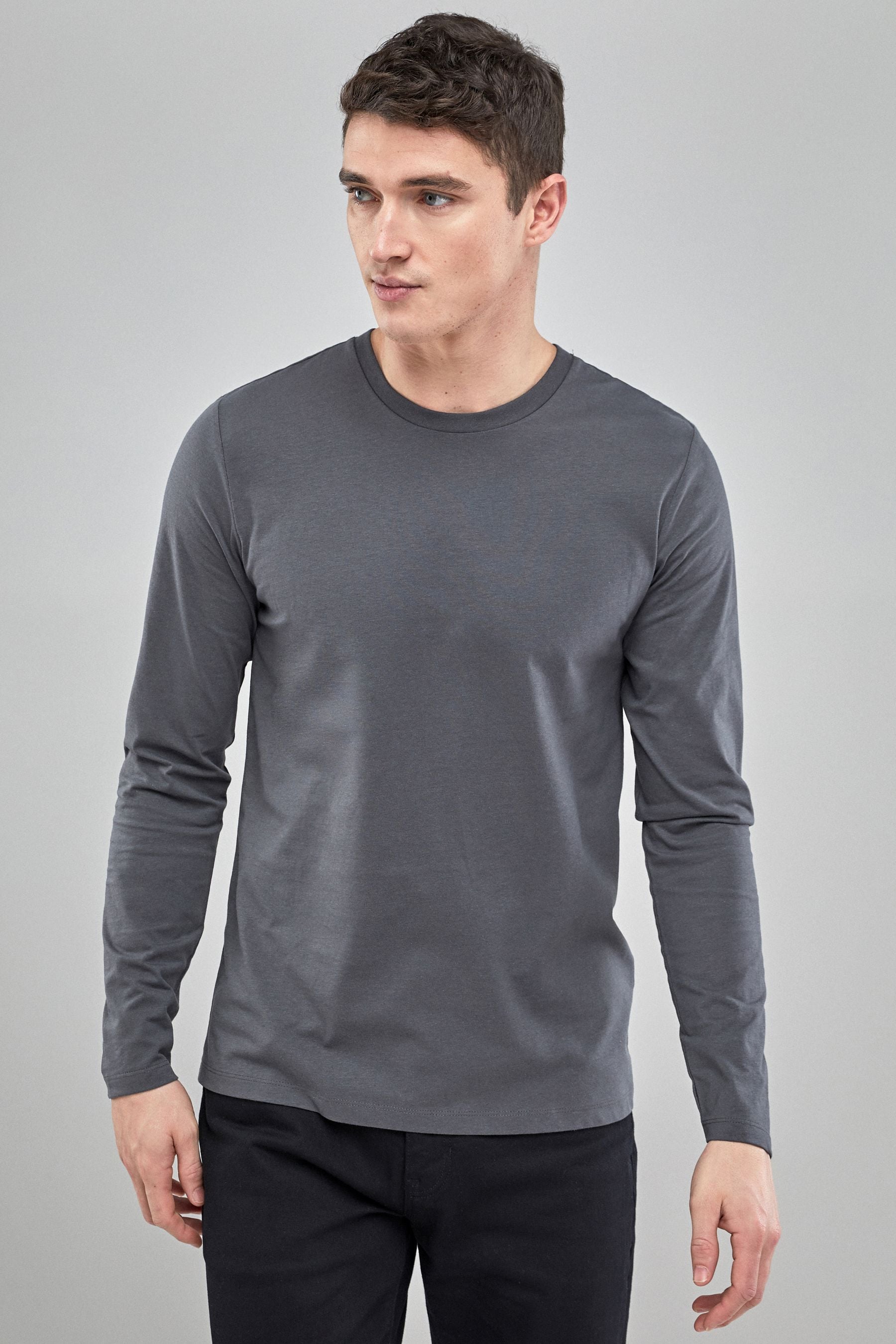Buy Charcoal Grey Regular Fit 100 Cotton Long Sleeve Crew Neck T Shirt from Next USA