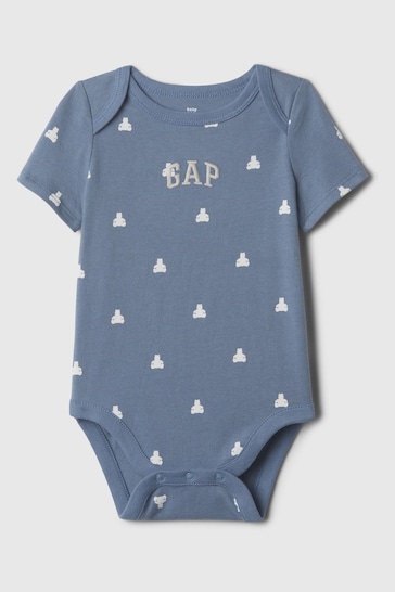 Gap Blue Brannan Bear Logo Organic Cotton Bodysuit (Newborn-24mths)