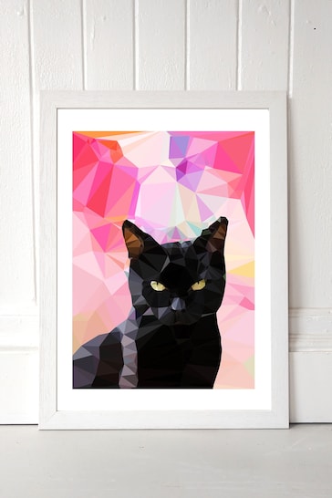 White Black Cat by Studio Cockatoo Framed Print