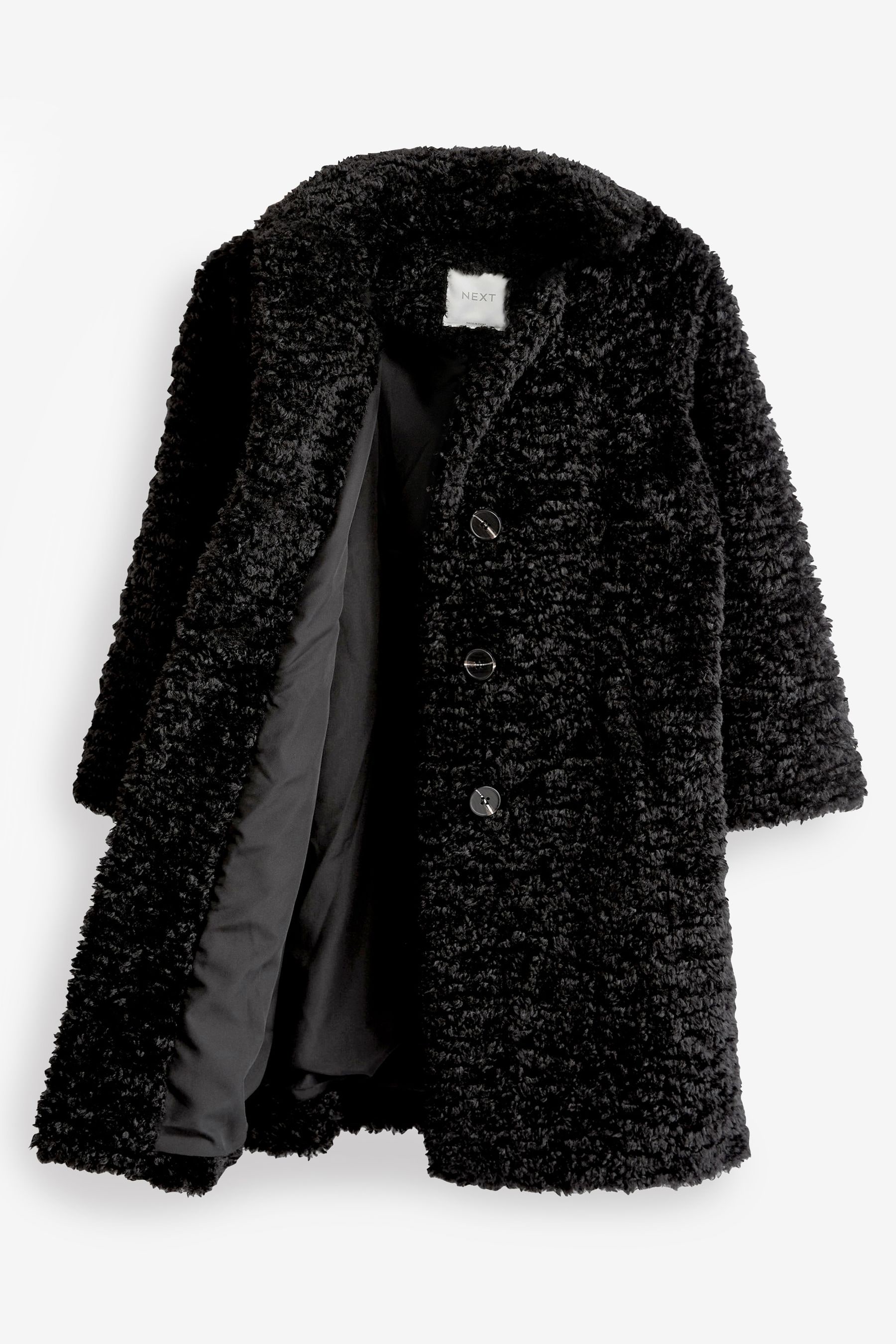 Black hooded borg longline teddy coat hot sale