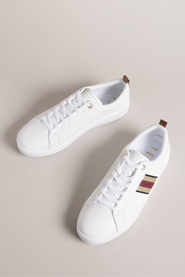 Ted Baker White/Gold Baily Webbing Cupsole Trainers