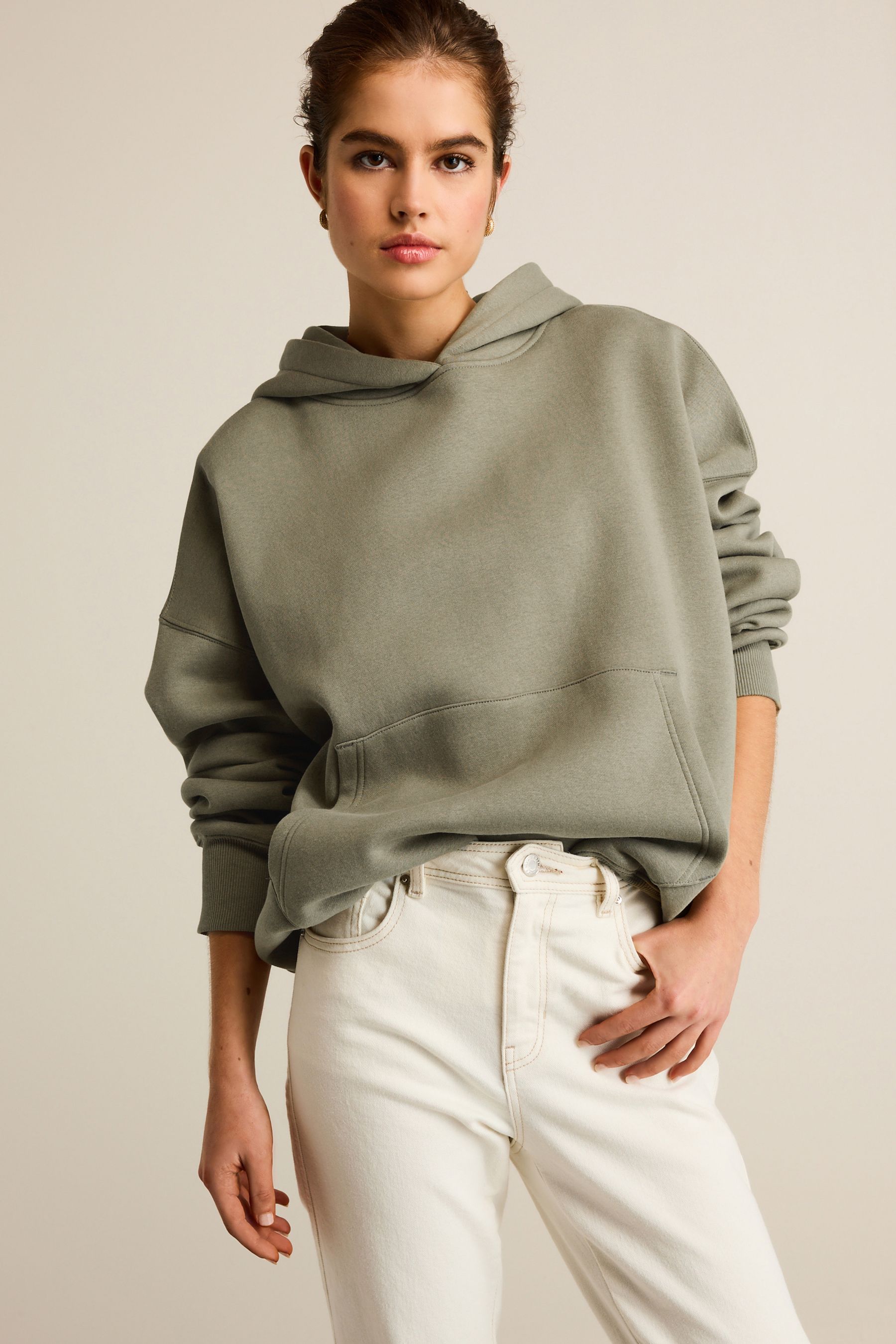 Buy Khaki Green Heavyweight Brushed Back Longline Hoodie from Next Latvia