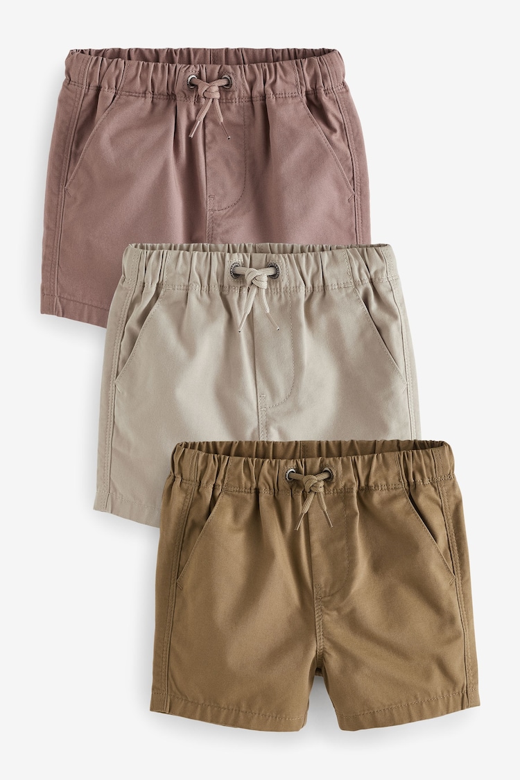 Tan/Stone/Pink Pull-On 100% Cotton Shorts 3 Pack (3mths-7yrs) - Image 1 of 4