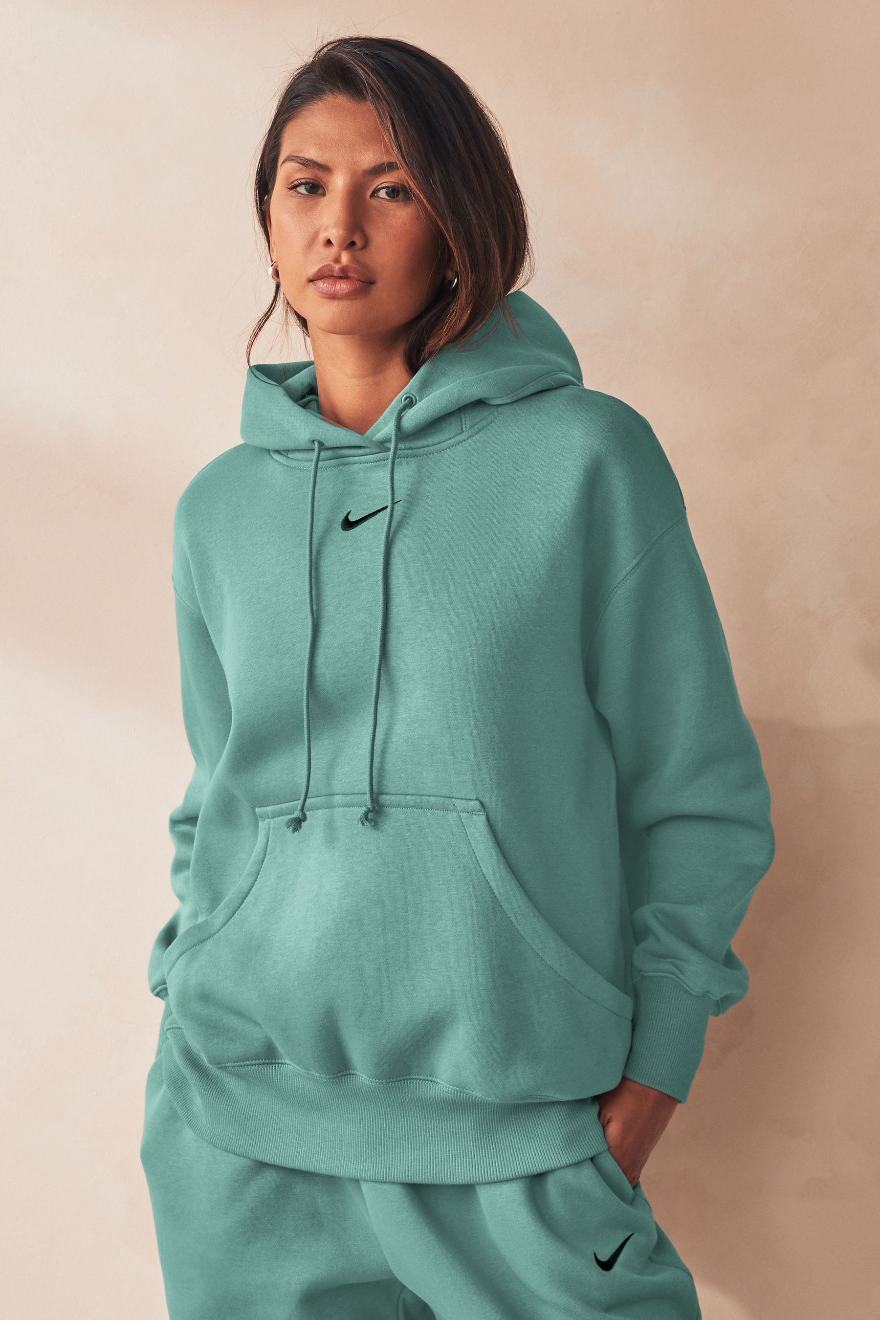 Buy Nike Green Phoenix Fleece Oversized Mini Swoosh Pullover Hoodie from Next Luxembourg