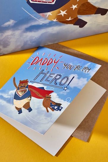 Blue Father's Day Superhero Large Gift Bag and Card Set