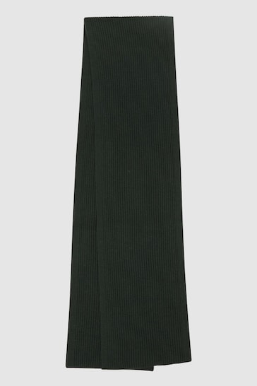 Reiss Forest Green Chesterfield Merino Wool Ribbed Scarf