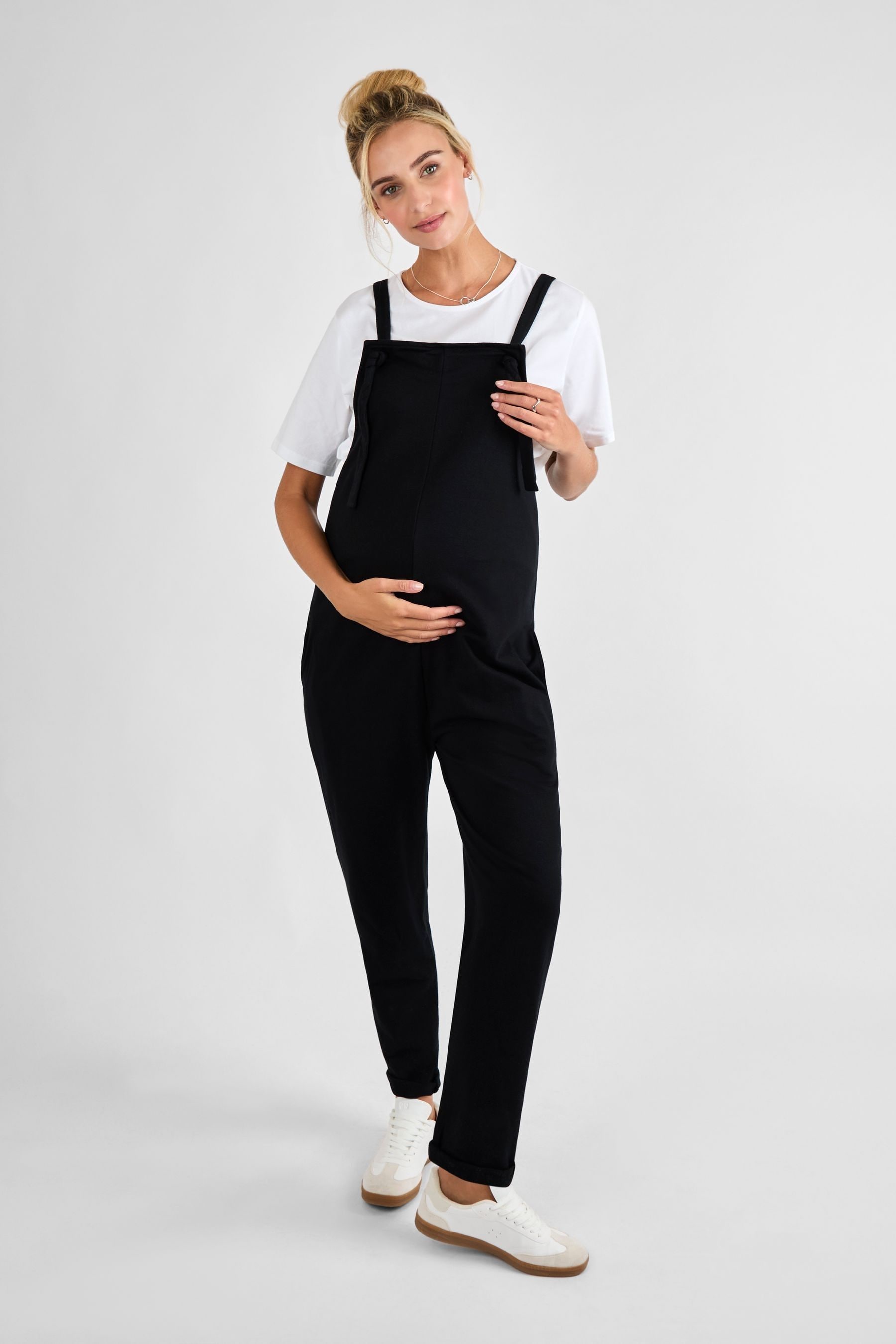Black fabric dungarees deals