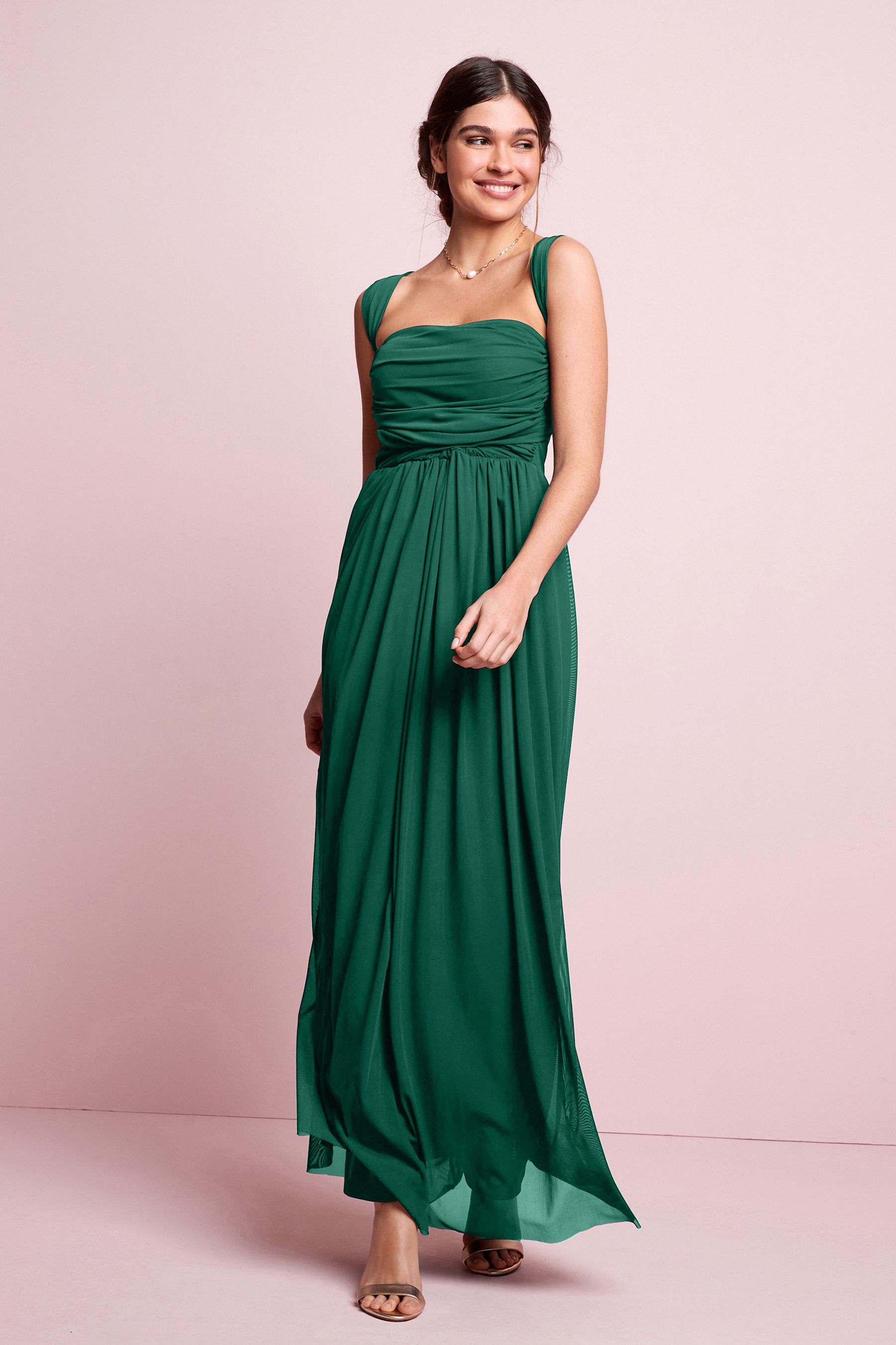 Forest Green Mesh Multiway Bridesmaid Wedding Maxi Dress