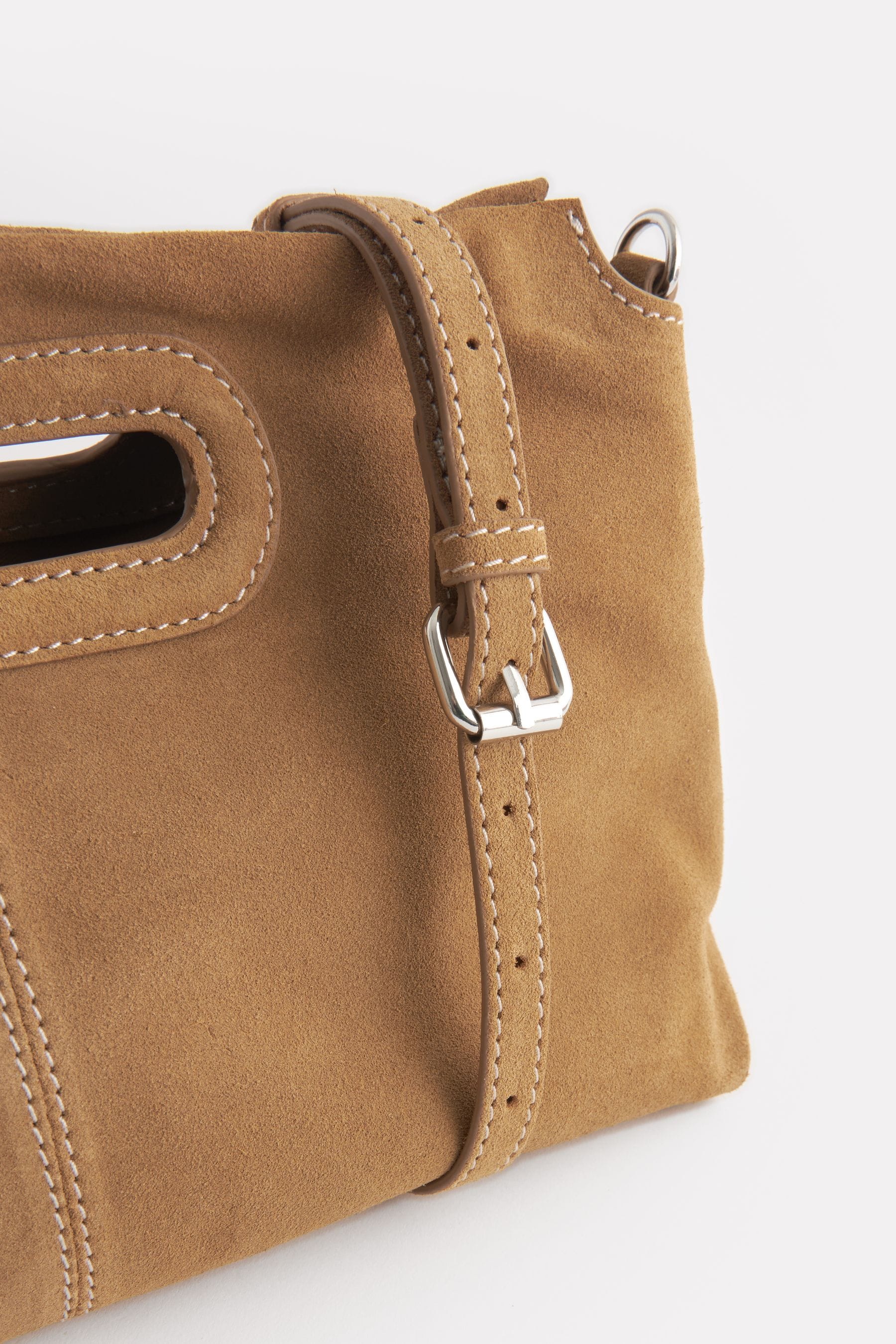 Tan suede clutch top