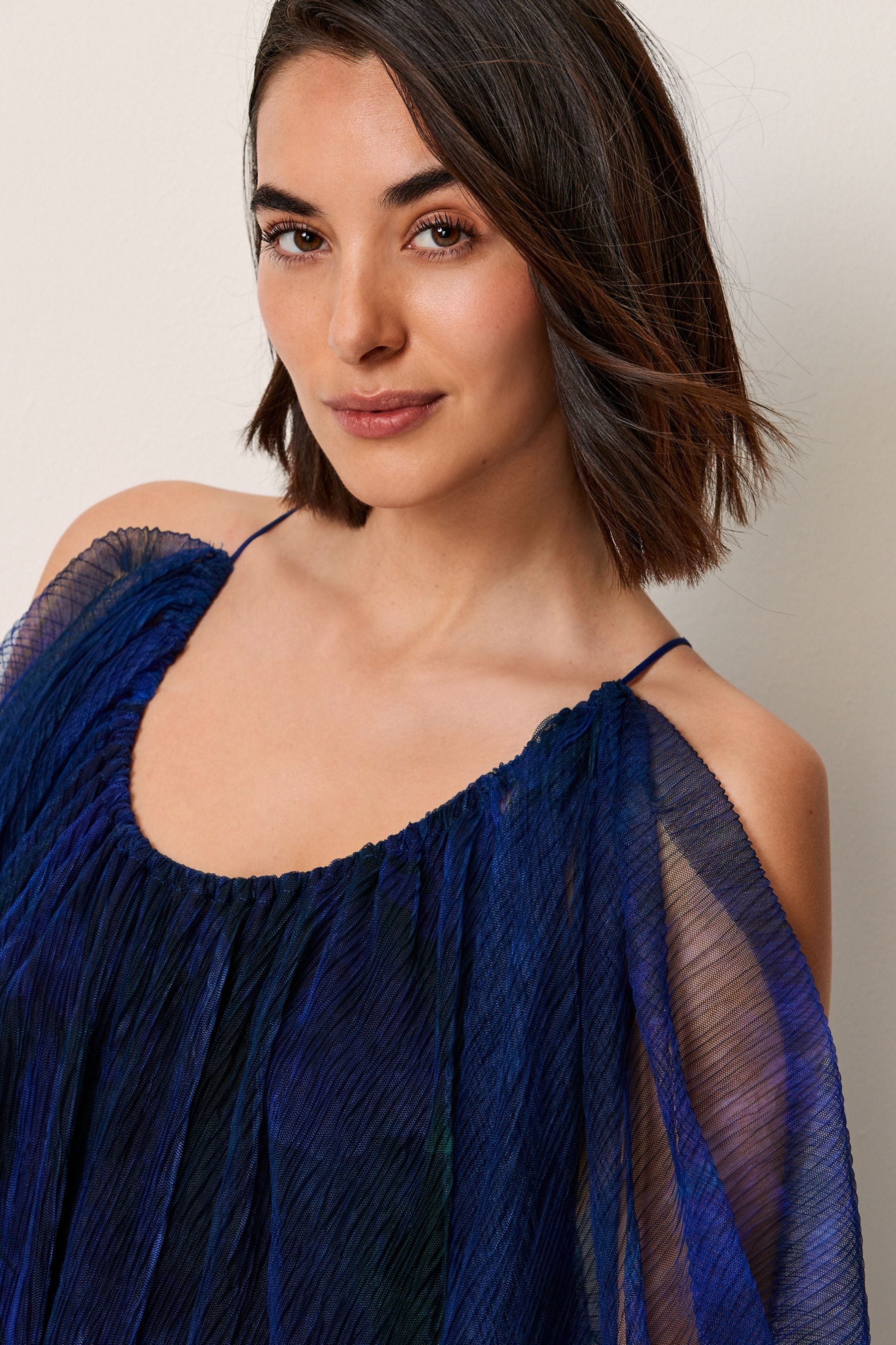 Buy Navy Blue Floral Crinkle Mesh Volume Cami Maxi Dress from Next Luxembourg