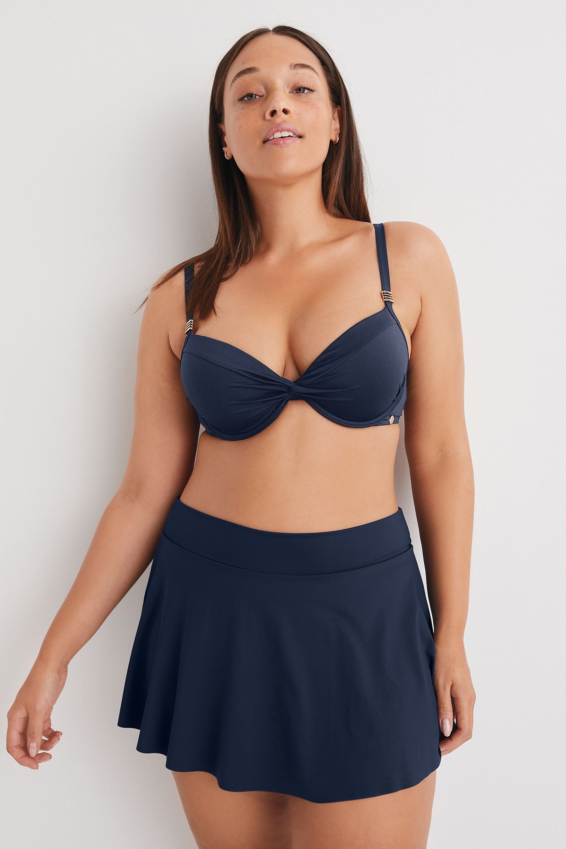 Navy Blue Swim Skirt Bikini Bottoms