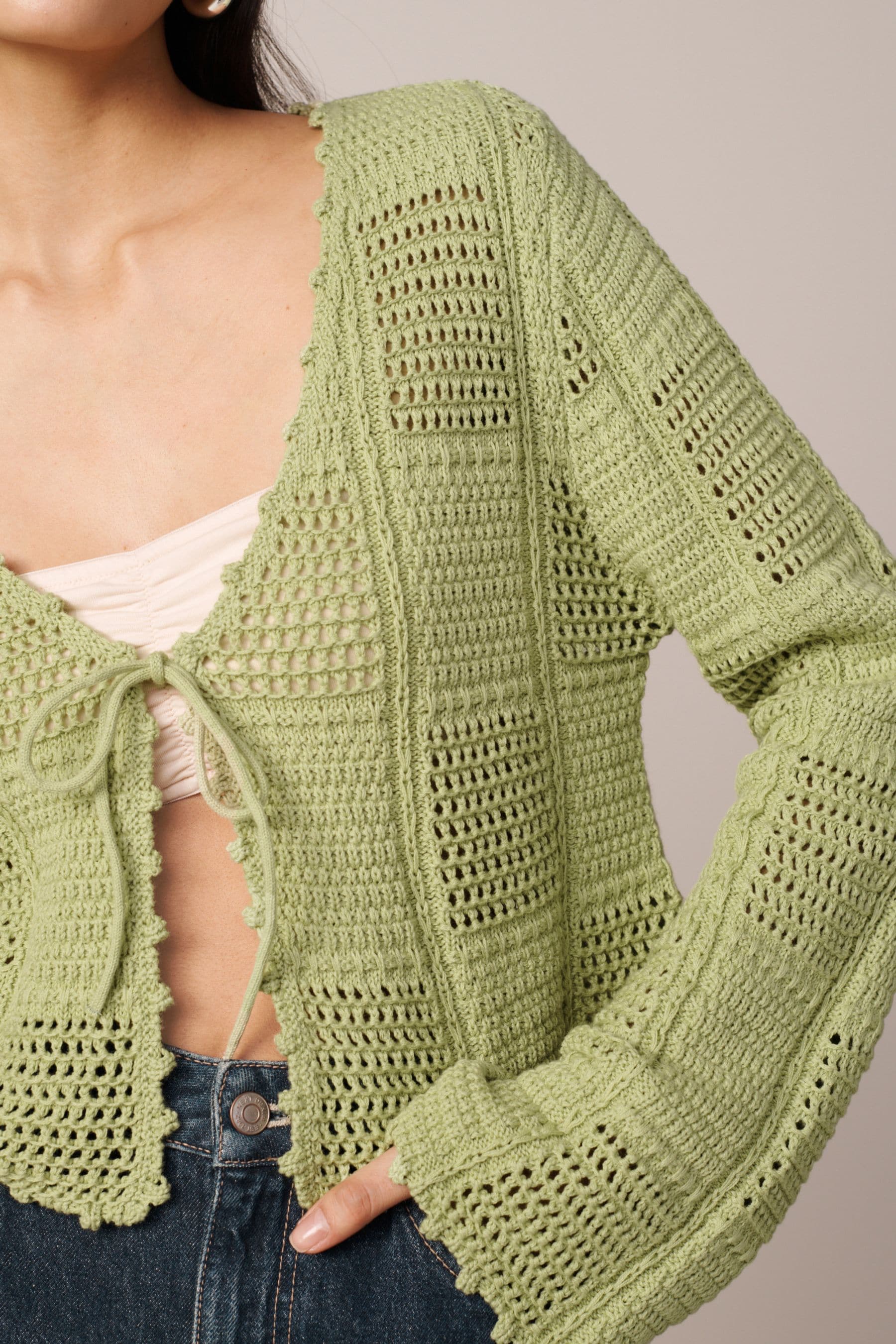 Green crochet cardigan clearance