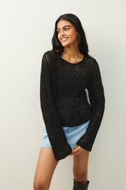 Black Wide Sleeve Crochet Jumper - Image 1 of 5