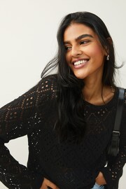 Black Wide Sleeve Crochet Jumper - Image 3 of 5