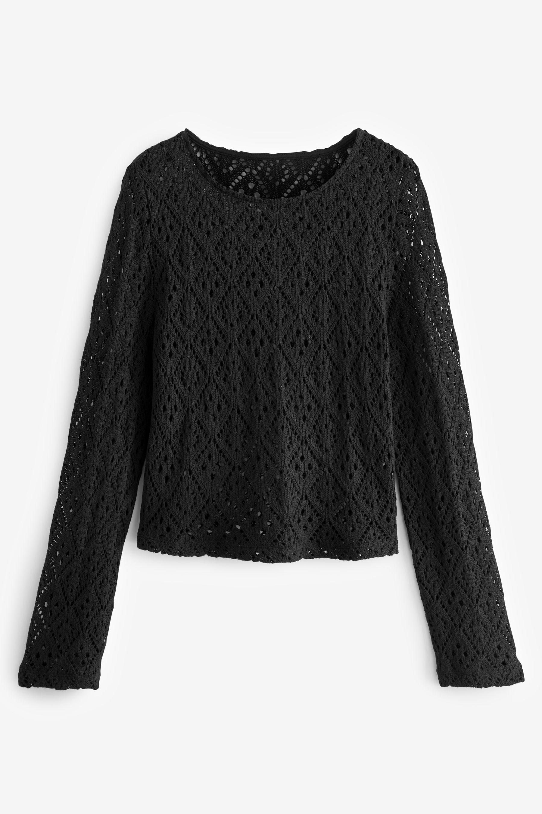 Black Wide Sleeve Crochet Jumper
