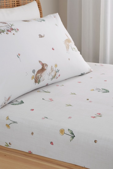 Bianca Natural Cotton Bunny Rabbit Friends Fitted Bed Sheet