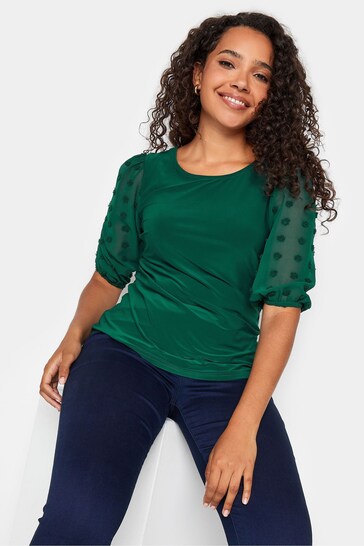 M&Co Green Dobby Sleeve Top