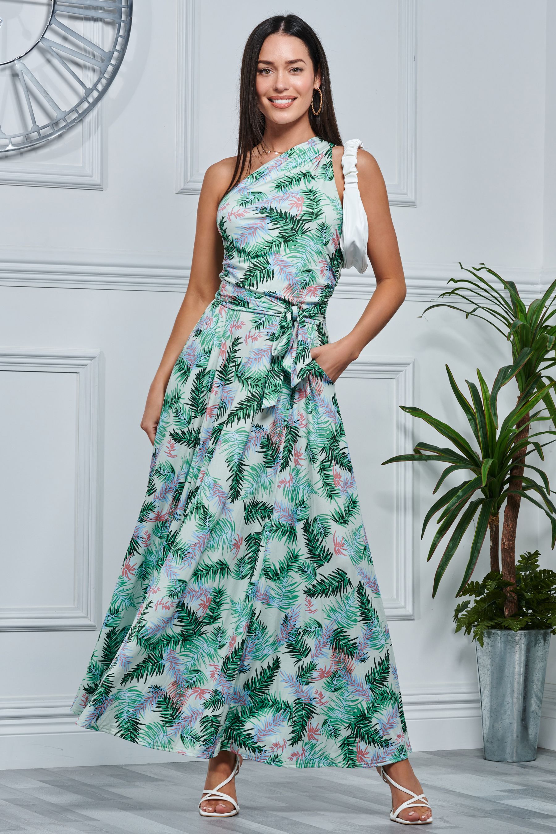 Green leaf maxi dress deals