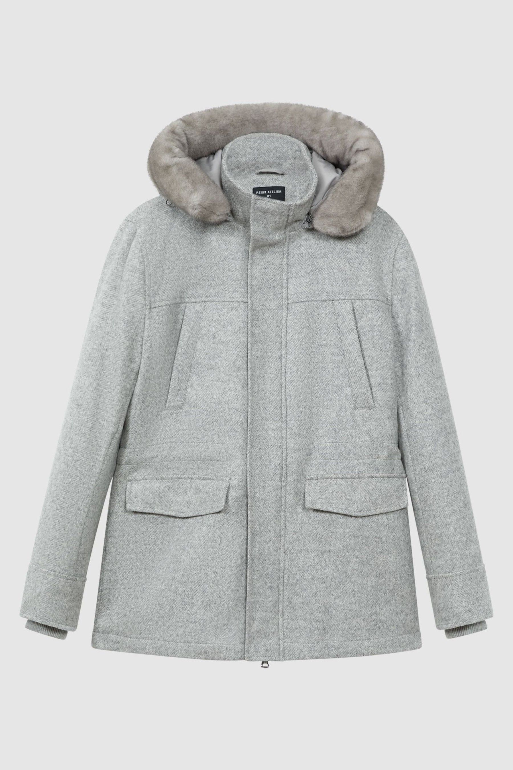 Buy Reiss Grey Melange Tremezzo Atelier Wool Blend Removable Faux Fur Hooded Coat from Next Australia