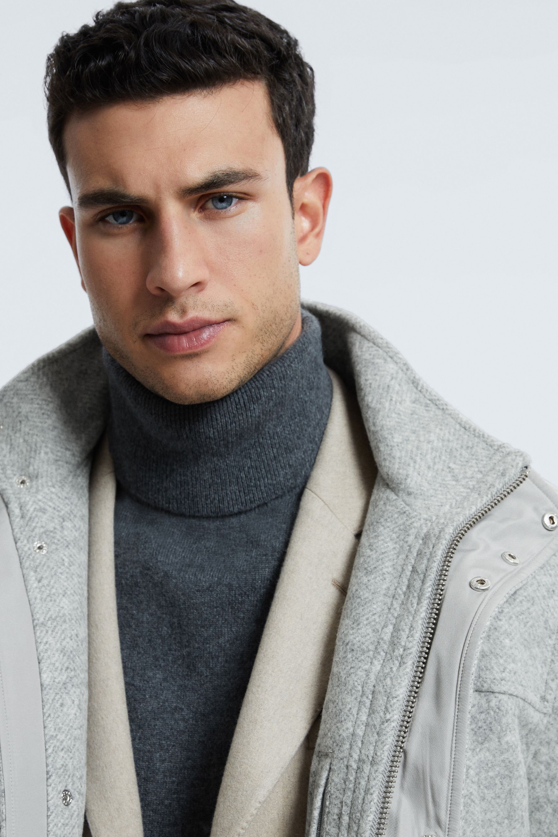 Buy Reiss Grey Melange Tremezzo Atelier Wool Blend Removable Faux Fur Hooded Coat from the Next UK online shop