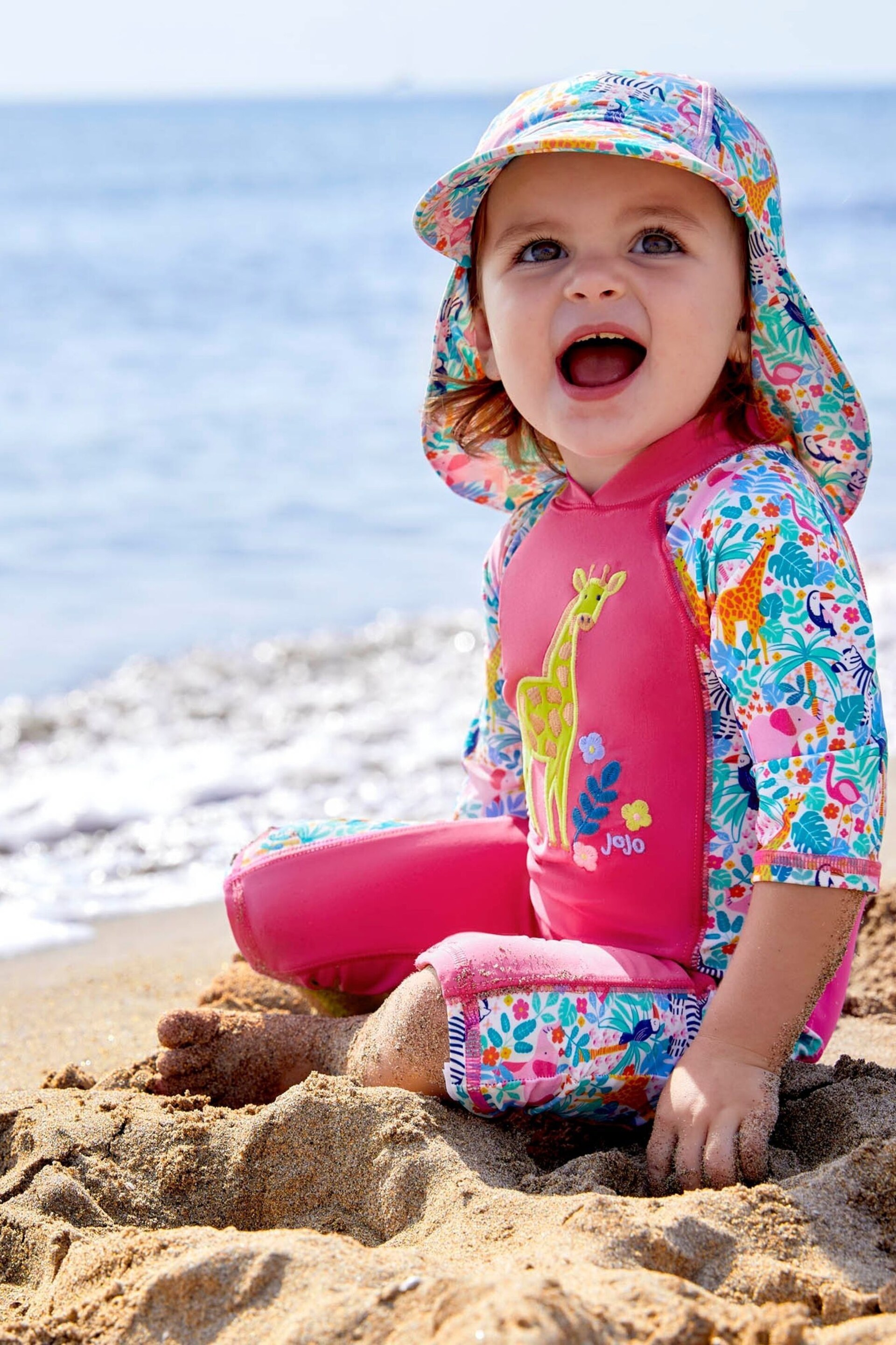 JoJo Maman Bébé Pink Safari UPF 50 Sun Protection Hat - Image 1 of 5