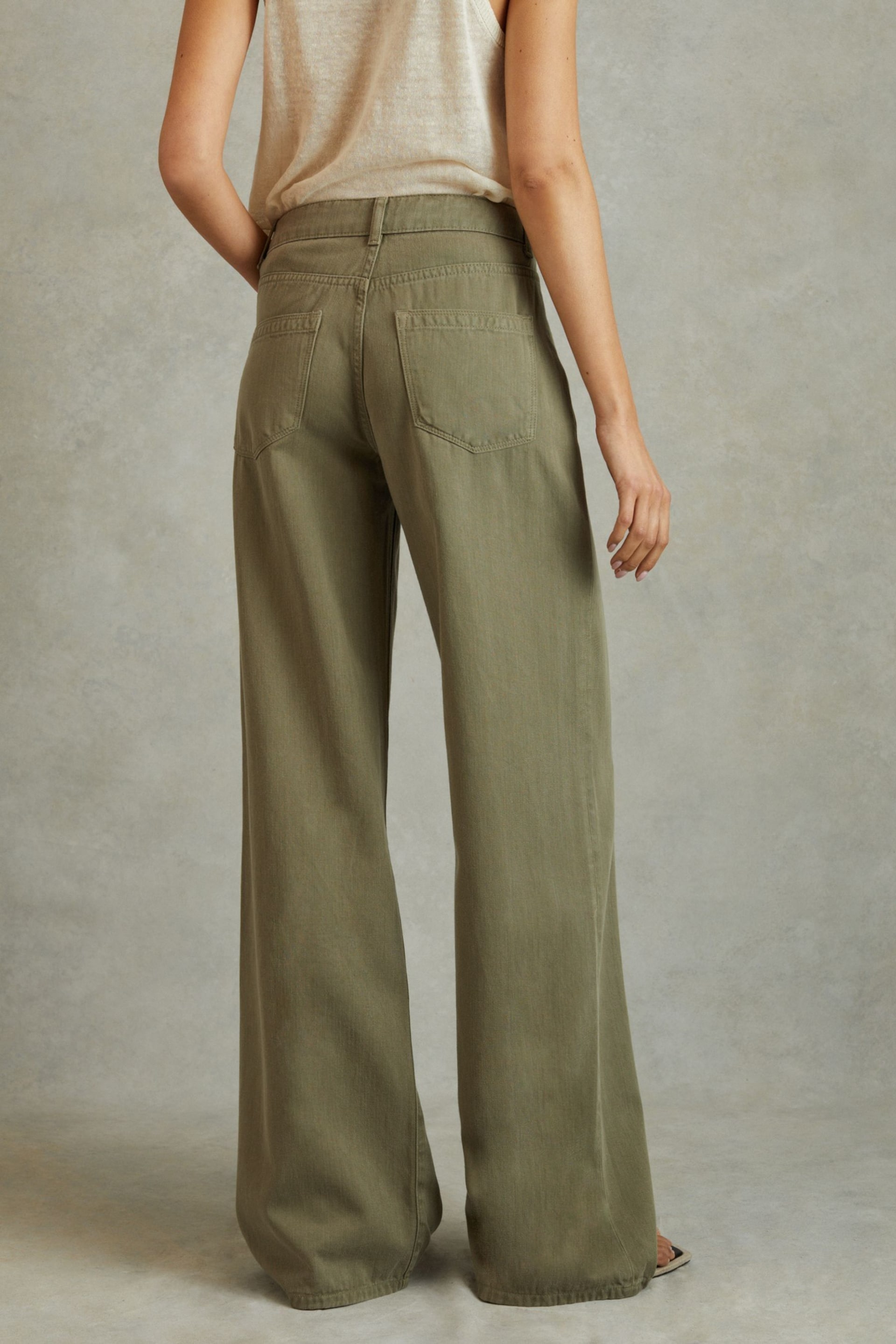 Reiss Khaki Colorado Petite Garment Dyed Wide Leg Trousers - Image 1 of 6