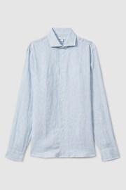 Reiss Soft Blue Fine Stripe Ruban Linen Button-Through Shirt - Image 2 of 6