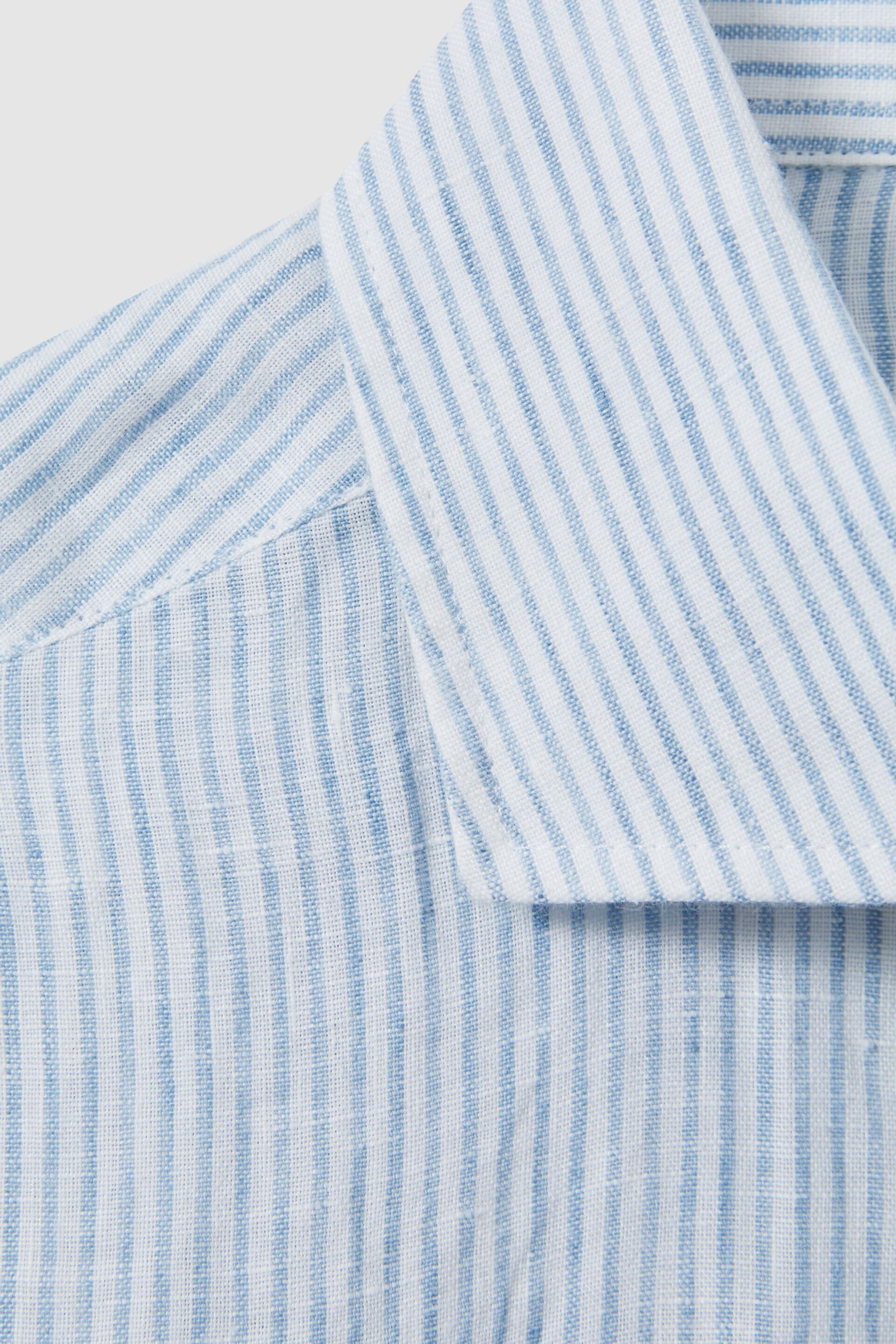 Reiss Soft Blue Fine Stripe Ruban Linen Button-Through Shirt - Image 6 of 6
