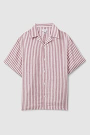 Reiss Pink Stripe Beldi Relaxed Linen Cuban Collar Shirt - Image 2 of 7
