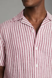Reiss Pink Stripe Beldi Relaxed Linen Cuban Collar Shirt - Image 4 of 7