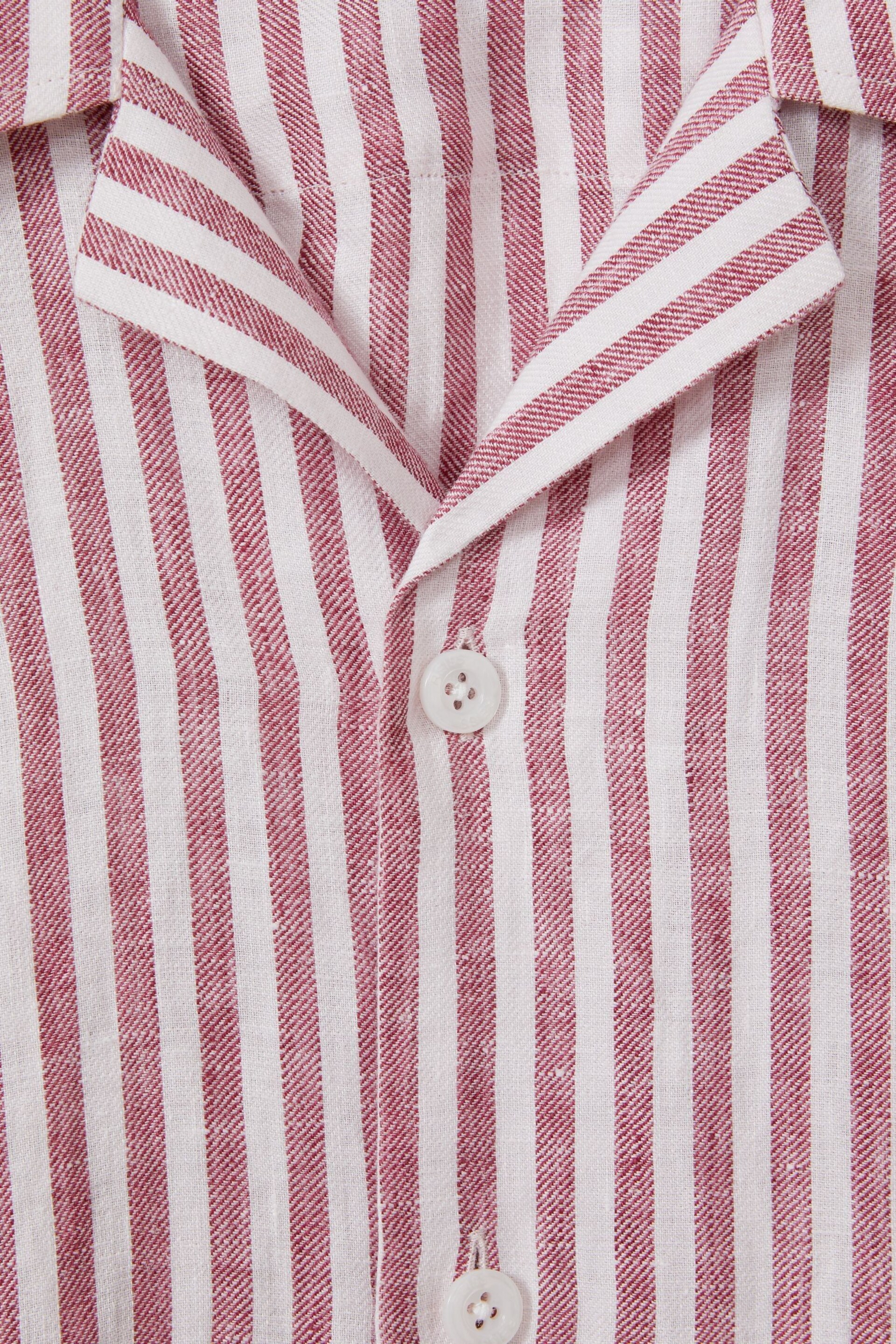Reiss Pink Stripe Beldi Relaxed Linen Cuban Collar Shirt - Image 7 of 7