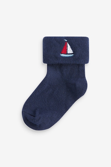 Blue/White 4 Pack Roll Top Baby Socks (0mths-2yrs)