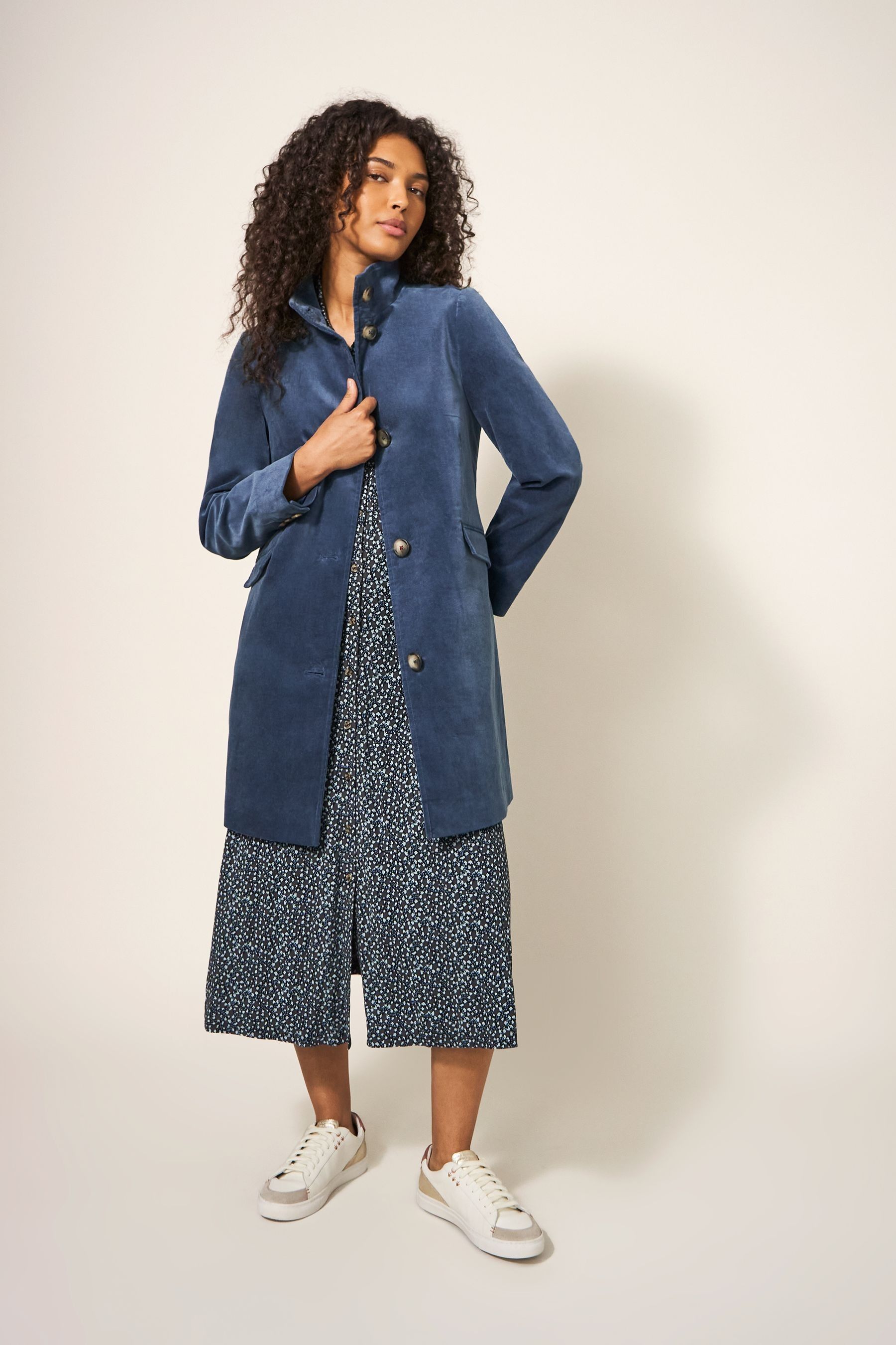 Buy White Stuff Blue Denim Karla Velvet Coat from Next Luxembourg