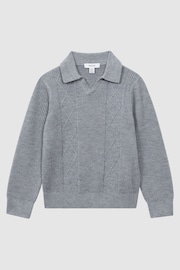 Reiss Soft Grey Melange Malik Junior Knitted Open-Collar Top - Image 2 of 6