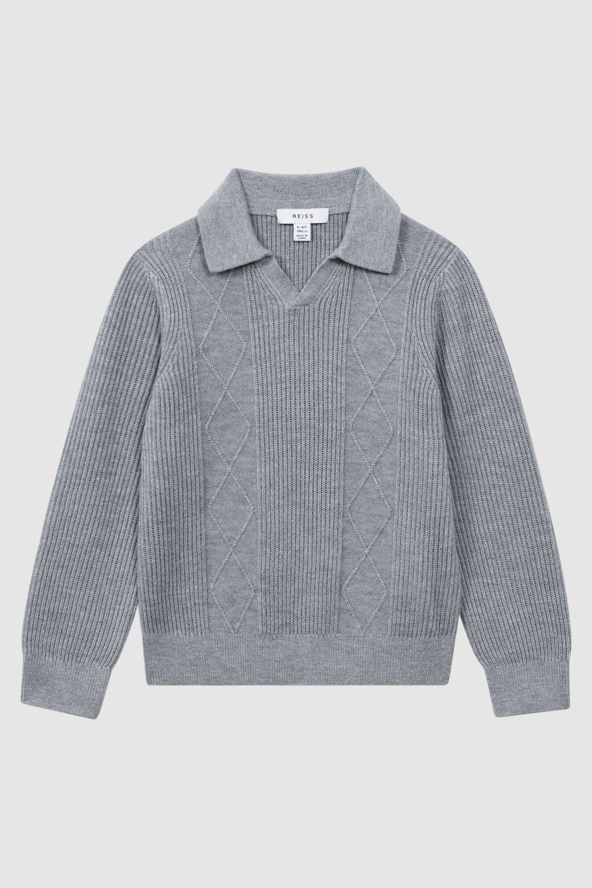 Reiss Soft Grey Melange Malik Junior Knitted Open-Collar Top - Image 2 of 6