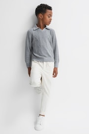 Reiss Soft Grey Melange Malik Junior Knitted Open-Collar Top - Image 3 of 6