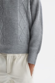 Reiss Soft Grey Melange Malik Junior Knitted Open-Collar Top - Image 4 of 6