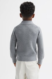 Reiss Soft Grey Melange Malik Junior Knitted Open-Collar Top - Image 5 of 6