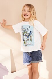 White/Blue Sequin Flowers T-Shirt (3-16yrs) - Image 1 of 6