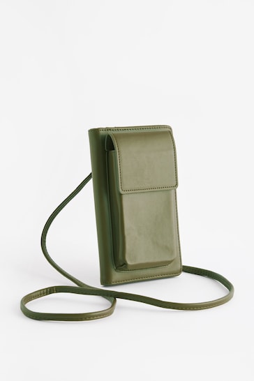 Khaki Green Phone Holder Cross-Body Bag