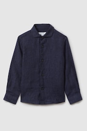 Reiss Navy Ruban Teen Linen Cutaway Collar Shirt - Image 1 of 5