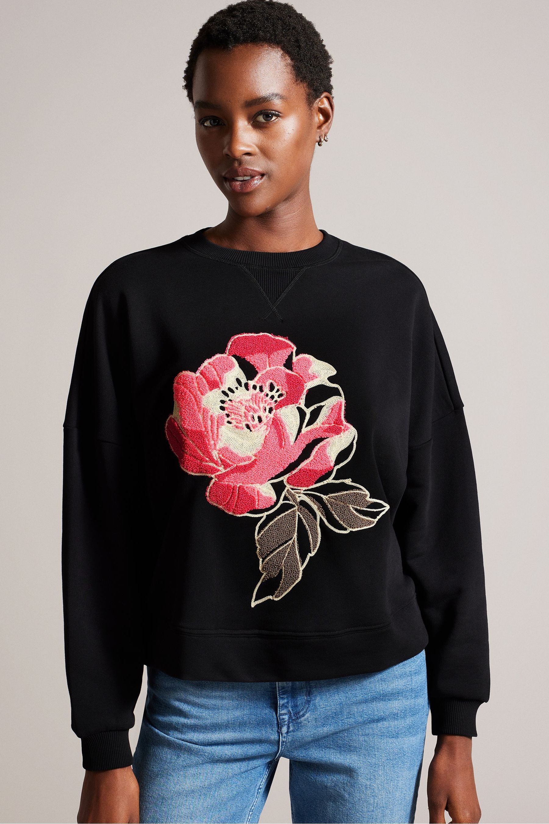 Buy Ted Baker Adilinn Sweatshirt With Boucle Flower Black Jumper from Next Lithuania