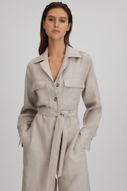 Reiss Neutral Anita Linen Wide Leg Jumpsuit - Image 7 of 8