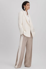 Reiss Natural May Wide Petite Wide Leg Contrast Stripe Drawstring Trousers - Image 1 of 7