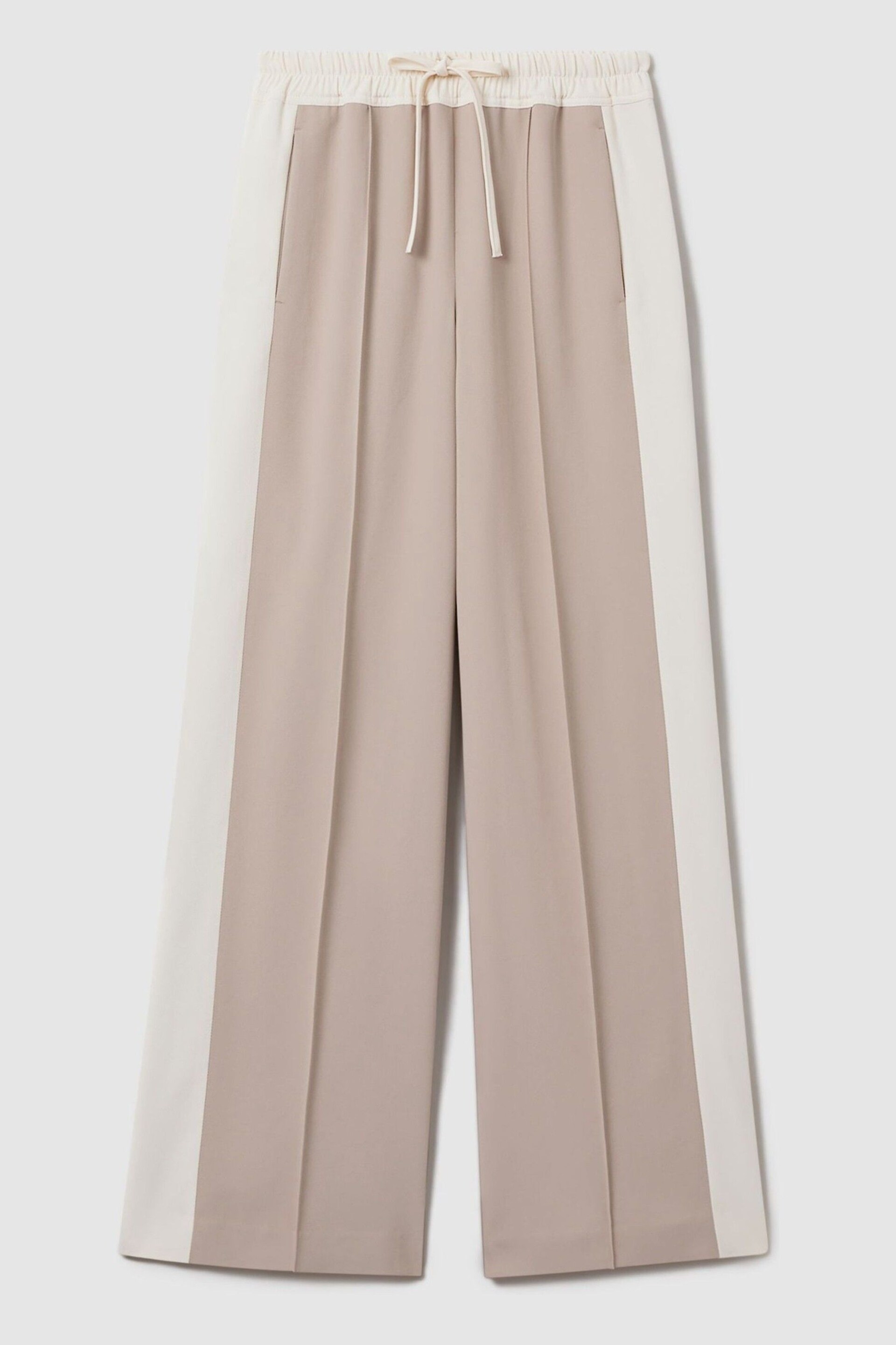 Reiss Natural May Wide Petite Wide Leg Contrast Stripe Drawstring Trousers - Image 2 of 7