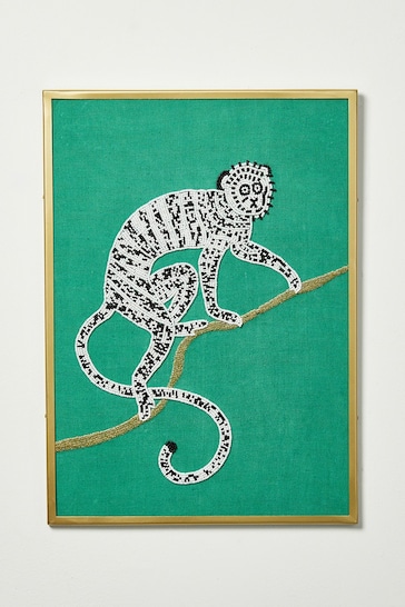 Oliver Bonas Green Beaded Monkey Framed Wall Art