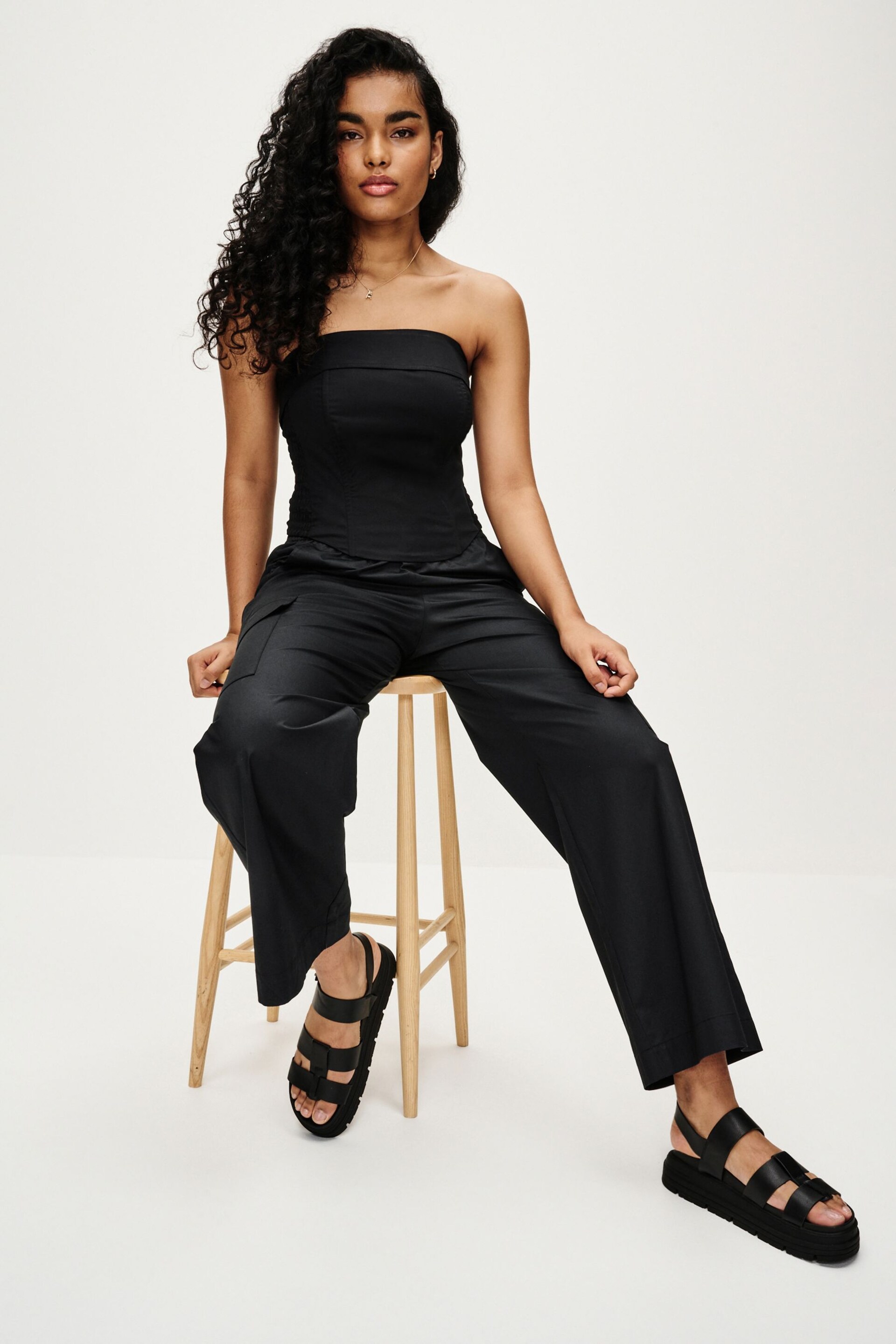 Black Wide Leg Cargo Trousers - Image 2 of 7